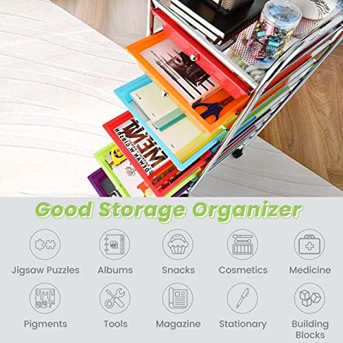 MEDIMALL 10 Drawers Rolling Storage Cart, Multipurpose Craft Storage Cart with Wheels, Mobile Tools Scrapbook Paper Organizer Cart for Office School Home Use (Multi-color) - Image 5