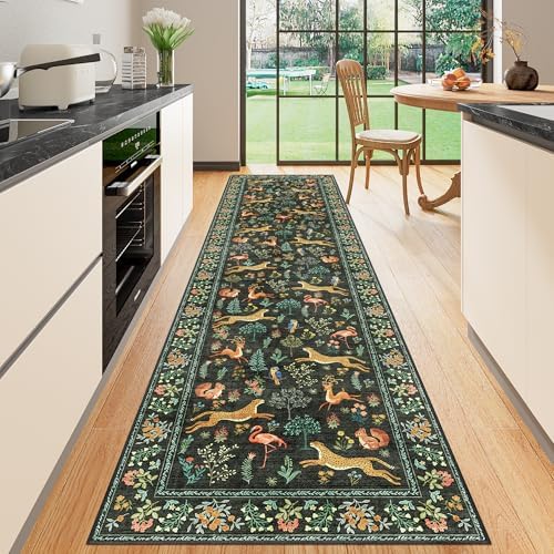 DUKINO 2.6x10 Washable Runner Rug, Non Slip Animal Rug for Hallway, Black by DUKINO