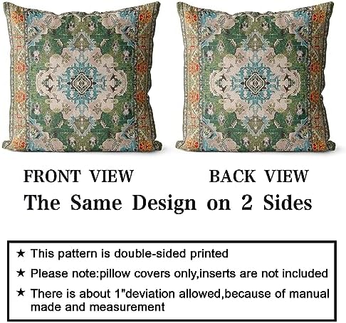 Snycler Boho Throw Pillow Covers 24x24 inch Set of 2 Boho Rug Carpet Double Sided Pattern Cotton Soft Pillow Case Cushion Cover Pillowcase for Couch Sofa Bed Decorative (Green) - Image 2