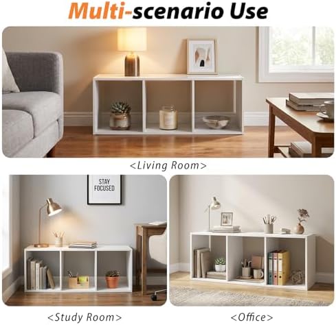WannabeMyself【Sturdy Build&Easy Assembly】 3 Cube Storage Organizer with Anti-Tipping Kits,Reversible Open Back Book Shelf, Bookcase for Living Room,Bedroom,Entrance Hall,Office,12.2×11.4×35.9,White - Image 6