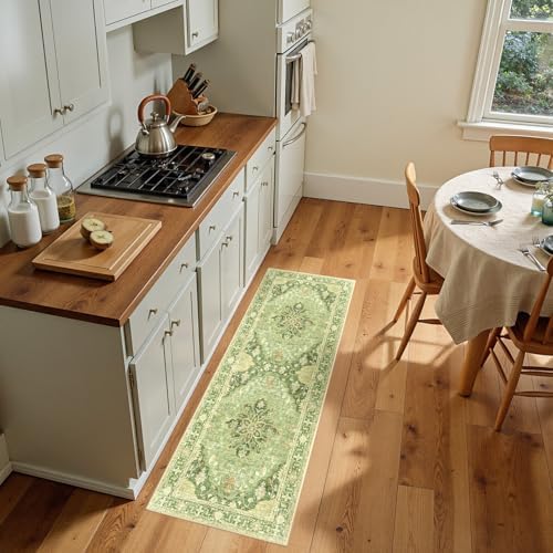 RELEANY Washable Area Rug, Runner 2'x5', Green/Yellow by RELEANY