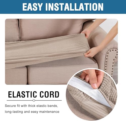H.VERSAILTEX Super Stretch Individual Seat Cushion Covers Sofa Covers Couch Cushion Covers Slipcover Sets Thick Jacquard Textured Twill Fabric (2 Piece Medium Sofa Cushion Covers, Sand) - Image 5