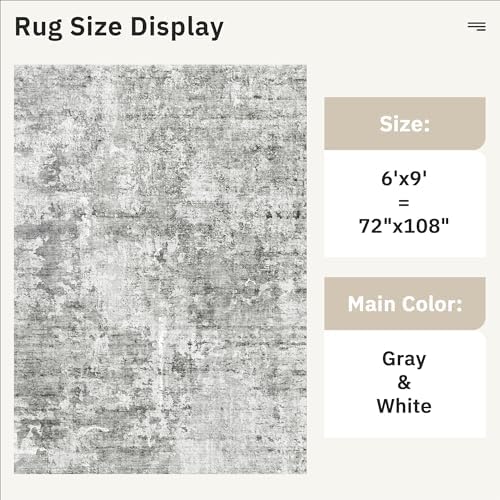 Soalmost Abstract Area Rug 6x9 for Living Room Washable Rugs Gray/White - Image 5