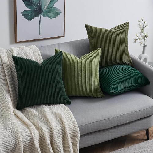 Topfinel Christmas Decorative Throw Pillow Covers Green Series,Winter Fluffy Corduroy Striped Euro Pillows Shams for Couch Bed Bedroom,Western Modern Hunter Green Pillowcase 24x24 Inch Set of 4 - Image 5