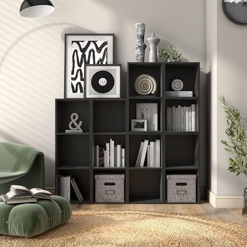 Homes: Inside + Out Apexa 2-Cube Storage Organizer Shelves, Stackable Wood Bookcase Fits Cubby Bins for Organization, Dorm Teen Room Decor & Home Office, Black - Image 2