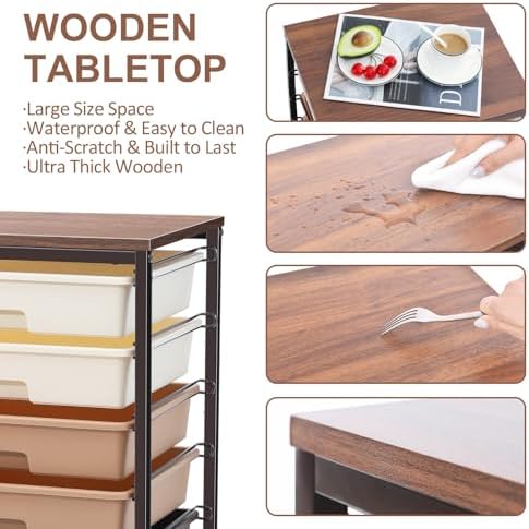 SYKIARIOL Rolling Cart with Drawers, 8 Drawers Utility Cart, Brown Gradient - Image 5