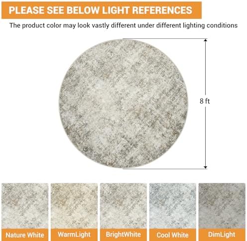 Aelenmu Round Rug 8ft Washable Rug for Dining Room Living Room Beige Brown - Image 2