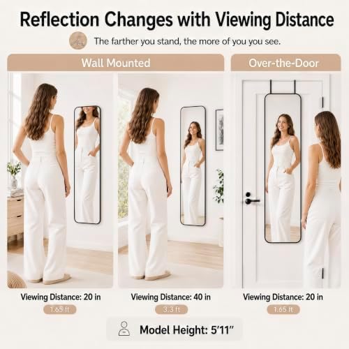 SCWF-GZ 47x14 Full Length Mirror Over the Door,Wall Mounted/Rope Hang Black - Image 4