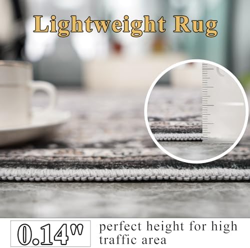 8x10 Rug Washable Area Rugs: Large Soft Living Room Rug - Distressed Stain Resistant Floor Carpet - Machine Washable Foladable Low Pile Area Rugs 8'x10' Black - Image 6