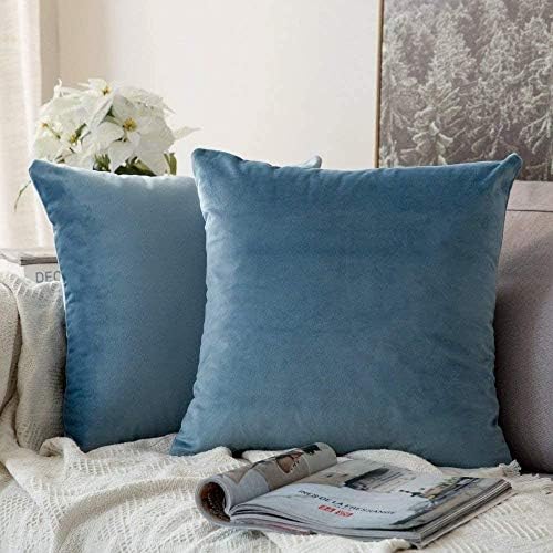 MIULEE Velvet Throw Pillow Covers 16x16 Inch Pack of 2 Blue Gray by MIULEE