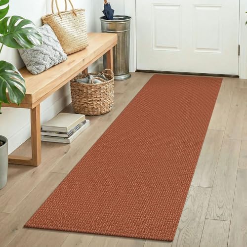 KOZYFLY Woven 2x5 Entry Runner Rug, Washable Runners for Entryway, Non Slip Hallway Rug, Small Throw Carpet Runner for Kitchen, Bedside, Hall, Bathroom, Burnt Orange/Tan by KOZYFLY