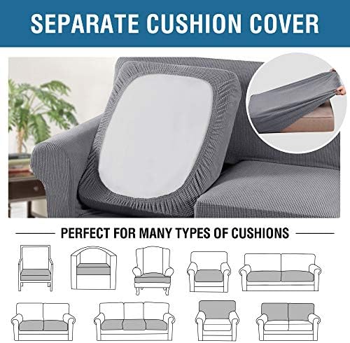H.VERSAILTEX 4 Piece Stretch Sofa Covers for 3 Cushion Couch Covers for Living Room Furniture Slipcovers (Base Cover Plus 3 Seat Cushion Covers) Upgraded Thicker Jacquard Fabric (XL Sofa, Dove) - Image 5