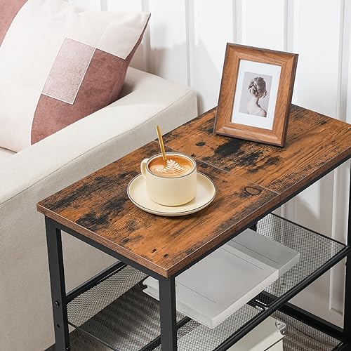 HOOBRO End Table, 3-Tier Narrow Side Table, Nightstand with 2 Flat or Slant Adjustable Shelves for Small Spaces, Hallway, Living Room, Bedroom, Sturdy, Easy Assembly, Rustic Brown and Black BF23BZ01G1 - Image 4