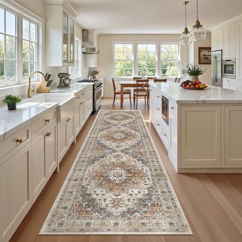 Madane Hallway Runner Rug 2'6''x10' Kitchen Runners Vintage, Turmeric/Grey by Madane