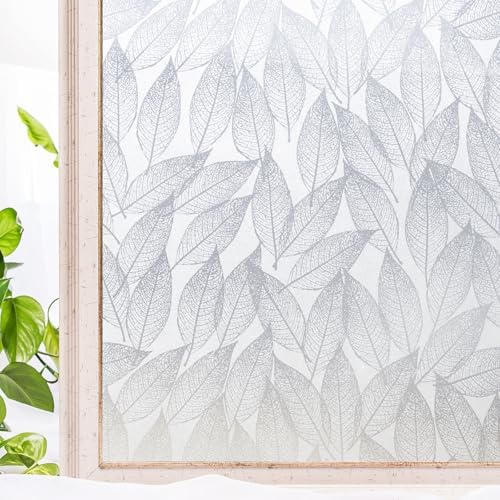 CottonColors Leaf Pattern Window Privacy Film 35" x 118", Non-Adhesive by CottonColors