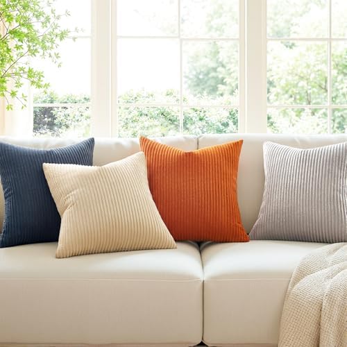 Topfinel Pack of 4 Decorative 22x22 Inch Velvet Pillow Covers Boho Couch Throw Pillows Blue and Yellow Farmhouse for Bed Accent Modern Pillowcase Sofa Livingroom Home Decor - Image 3