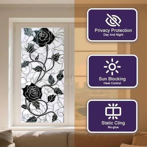 IVN Privacy Window Film Black Rose Vine Window Cling Stained Glass - Image 2