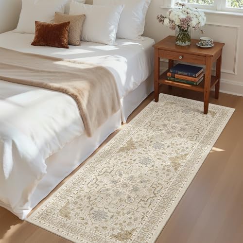 Madane Hallway Runner Rug 2x5 Washable Entry Rugs Non-Slip, Beige/Blue by Madane