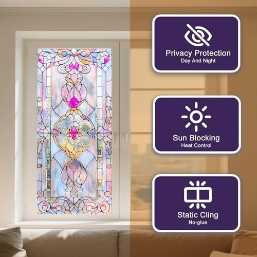 IVN Stained Glass Window Film 17.7x39.3 inch Purple Diamond Window Privacy Film - Image 2