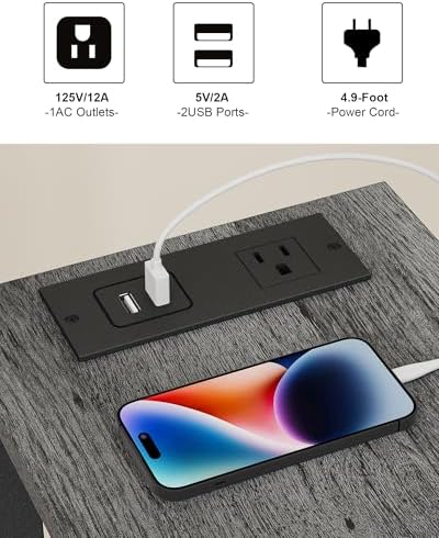 TUTOTAK Narrow Side Table, 2-Tier Small End Table with Charging Station - Image 7