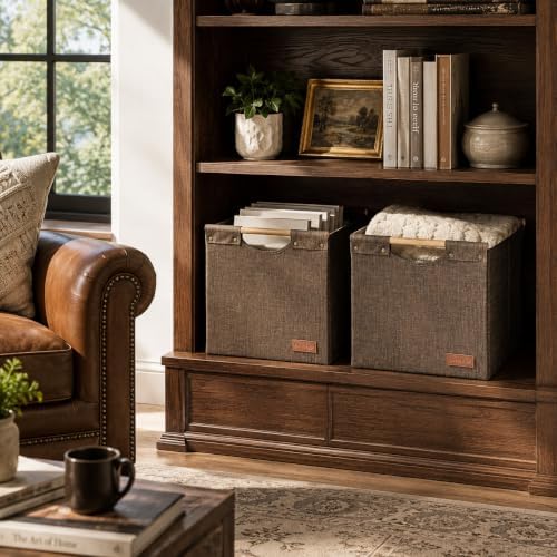KAKAMAY Fabric Cube Storage Bin, Fits Kallax Shelf 13x15x13 2-Pack Brown - Image 2