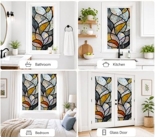 Amber Geometric Stained Glass Window Privacy Film 17x39in PVC Static Cling - Image 5