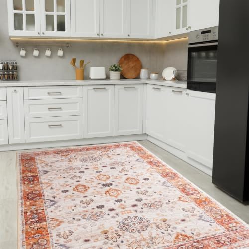 Hanples 4x6 Area Rugs for Living Room, Washable Rug Vintage Floral, Orange by Hanples