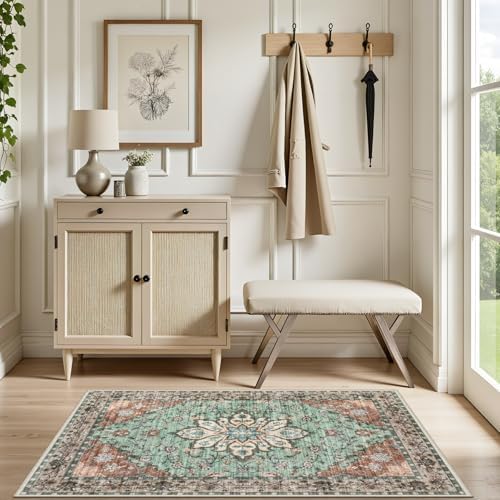 2x3 Area Rugs Living Room: Washable Rug for Bedroom Brown Green - Image 5