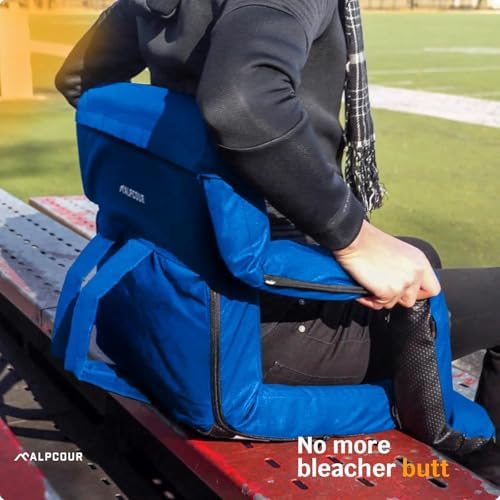 Alpcour Heated Reclining Stadium Seat for Bleachers – Wide Bleacher Chair with Back Support and Cushion, Armrests, Side Pockets, & Hook – Stadium Seats Chairs for Camping, Kayak, Paddle Board & More - Image 2