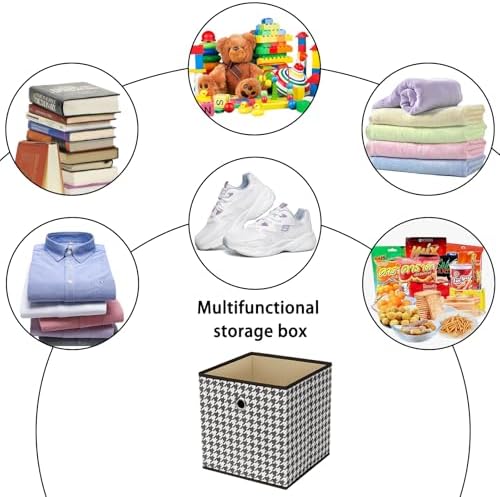 Foldable Storage Cubes Bins,11 Inch Cloth Storage Cube Fabric Storage Box Cubes Organizer Baskets with Dual Handles for Home Organizer Set of 3 (Houndstooth) - Image 3