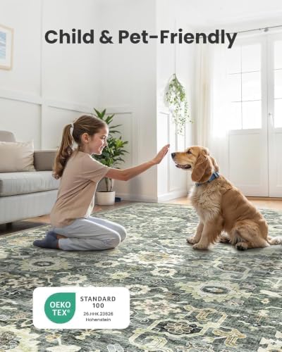 AMADA HOMEFURNISHING 5x7 Area Rugs, Washable Living Room Rug Low-Profile with Non-Slip Backing & Durable Edge Binding, Vintage 5x7 Rugs for Living Room, Bedroom, Dining Room - Image 4