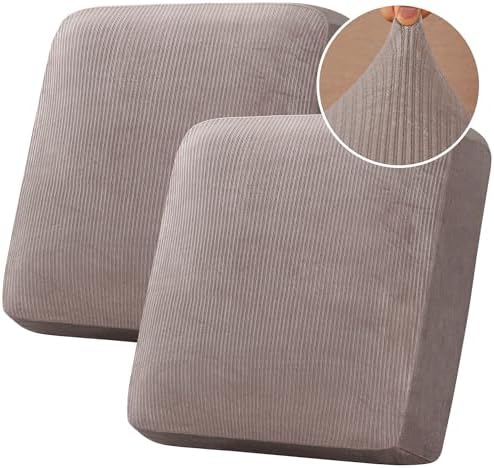 H.VERSAILTEX Velvet Stretch Couch Cushion Cover Plush Cushion Slipcover for Chair Loveseat Sofa Cushion Furniture Protector Seat Cushion Sofa Cover (2 Piece Large Sofa Cushion Covers, Taupe Striped) by HVERSAILTEX