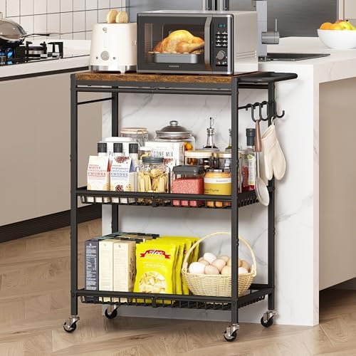 Microwave Kitchen Rolling Cart, 35.43" H Microwave Table Stand with Lockable Wheels, Utility Cart with Adjustable Shelf for Small Kitchen Island, Coffee Bar Table, Appliance Storage, Bakers Rack by Unknown