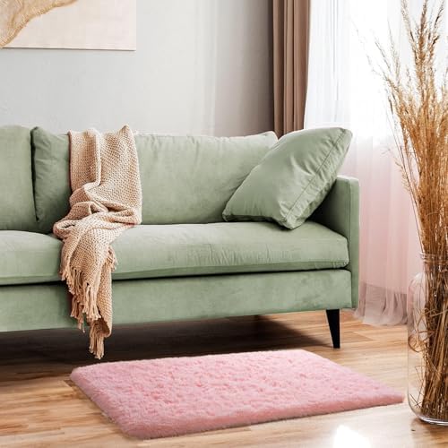 Ophanie Small Rug Washable Non Slip Throw Bedside Area Rugs, Fluffy Soft Pink Mini Bedroom Carpet, Affordable Door Entryway Indoor Inside Front Entrance Dog 2x3 Mat, Home Decor Aesthetic, Nursery - Image 3