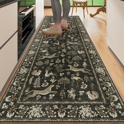 DUKINO 2.6x8 Rug for Hallway, Washable Kitchen Rug Non Slip, Charcoal Black by DUKINO