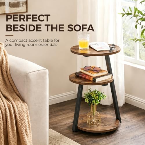 BEWISHOME Small Round Side Table, 3-Tier End Table with Storage Shelves - Image 3