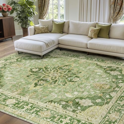 RELEANY Washable Area Rug, 8'x10', Green/Yellow by RELEANY