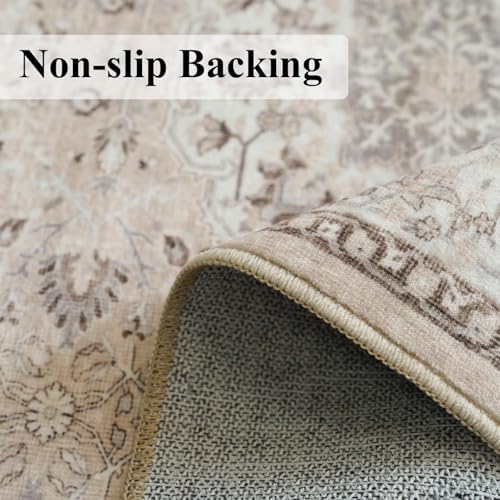 Washable 3x8 Kitchen Runner Rug: Indoor Oriental Hallway Carpet Low-Pile Stain Resistant Entryway Bathroom Area Rug Non Slip Vintage Soft Floor Mat for Living Room Bedroom Boho Home Decor(3x8,Beige) - Image 4