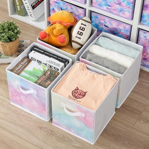 Stero Fabric Storage Cubes, 6 Pack Foldable Storage Bins with Handle, 11 Inch Box for Shelves, Closet, Organizer, Tie-dye Pink - Image 5