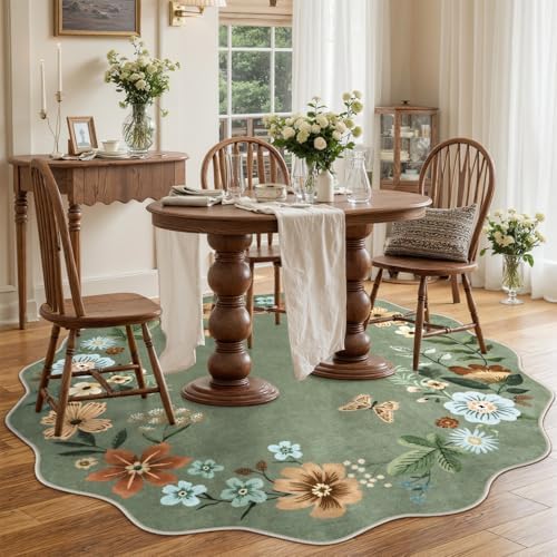 Lahome Floral Washable Round Area Rug, Soft Round Rug 5ft Soft Non-Slip - Image 3