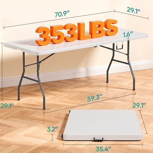 FDW | 6FT Folding Table | White | Portable Plastic Table - Image 3
