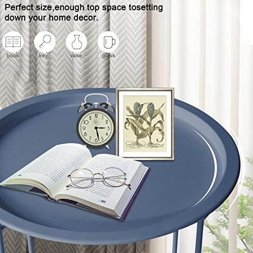 Garden 4 you End Table Metal Side Table Blue Round Folding Tray Cyan Sofa Small Accent Fold-able Table, Round End Table Tray, Next to Sofa Table, Snack Table for Living Room and Bed Room - Image 4