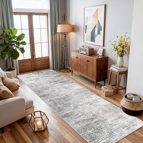 Washable 2x10 Kitchen Runner Rug: Abstract Farmhouse Bathroom Entryway Rug Soft Stain-Resistant Hallway Floor Mat Non-Slip Indoor Non-Shedding Carpet for Nursery Living Room Bedroom (2x10,Light/Grey) - Image 4