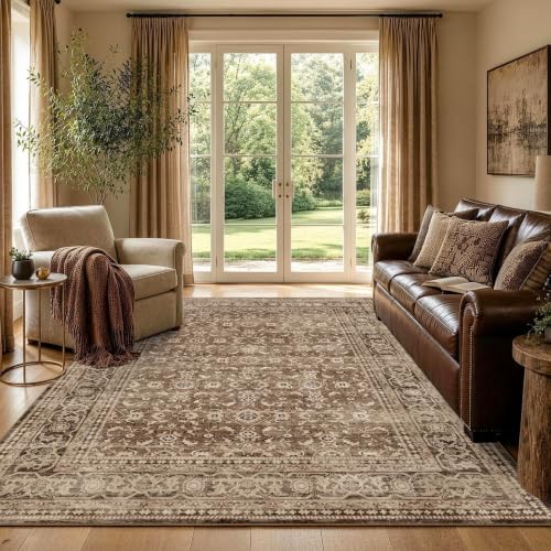 4x6 Ft Area Rugs for Living Room, Soft Non-Slip Machine Washable Rug, Vintage Stain Resistant Carpets for Bedroom Nursery Dining Room Home Decor (Brown) by Lo%CC%80utiRootHome