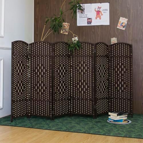 Furnnylane 6 Panel Dark Brown Rattan Room Divider, 47.2" Low Height Double-Sided Folding Privacy Screen, Freestanding Partition Wall for Home Office or Bedroom - Keeps Your Space Open & Airy - Image 5