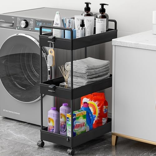 Ronlap 3 Tier Slim Rolling Storage Cart with Wheels Utility Organizer,Black - Image 4