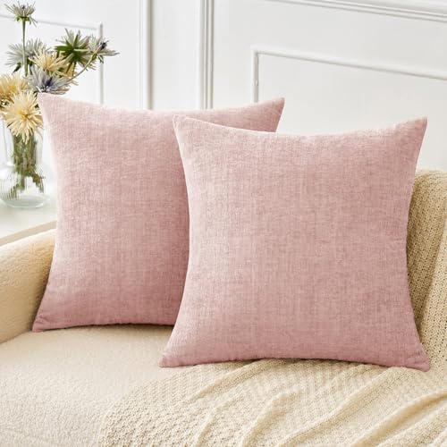 MIULEE Soft Chenille Throw Pillow Covers Pink 20x20 Inch Pack of 2 by MIULEE