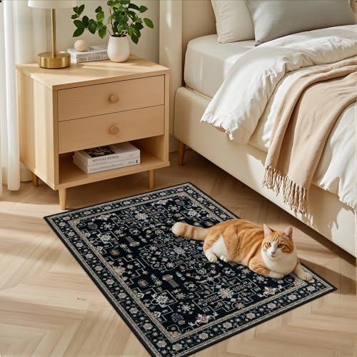 2x3 Area Rugs Living Room: Washable Vintage Rug for Bedroom Black - Image 3
