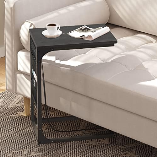 TUTOTAK C Shaped End Table with Charging Station, Side Table for Sofa - Image 7