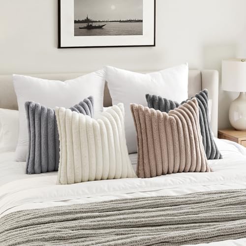 MIULEE Faux Fur Plush Decorative Throw Pillow Covers 18x18, Grey Taupe - Image 6